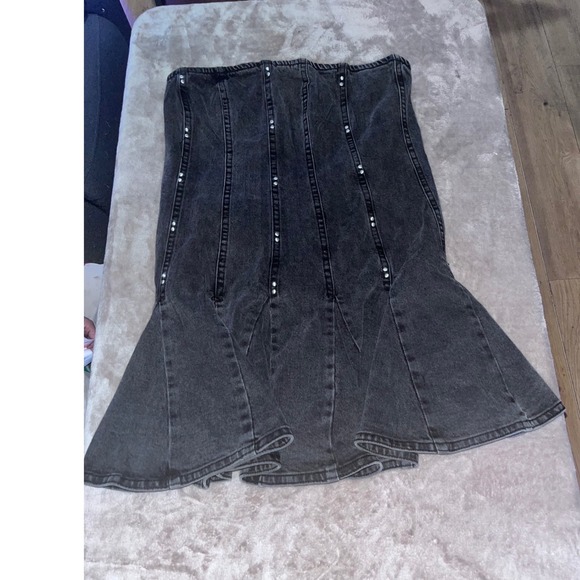 wild fable Dresses & Skirts - Wild Fable Black Washed Denim Strapless Corset Mini Dress Studded Pleated Size M